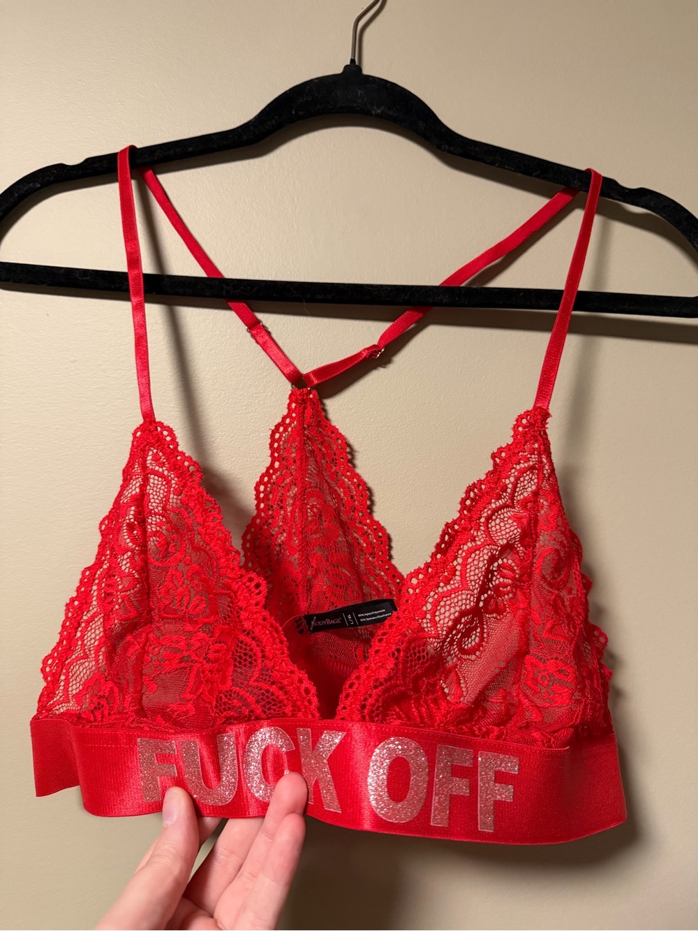 Red Lace Bralette with Statement Elastic Band